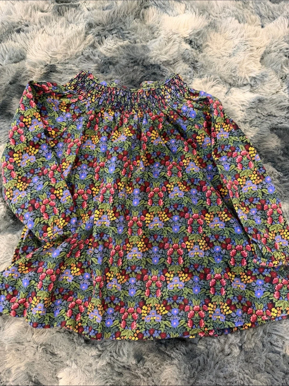 Ralph Lauren Girls Floral Smocked Neck Top - Purple, Red, Yellow, Green